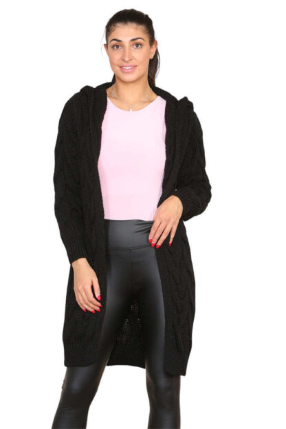 Knitted Cables Hooded Long Over Sized Cardigan - Image 3