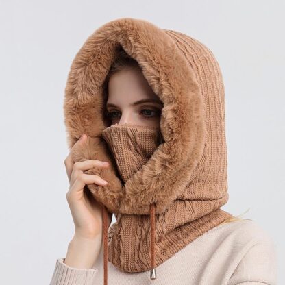 Slouchy Fleece Beanie Hats Scarf Mask Warmer Hooded Winter Pullover Knitted Hat - Image 3