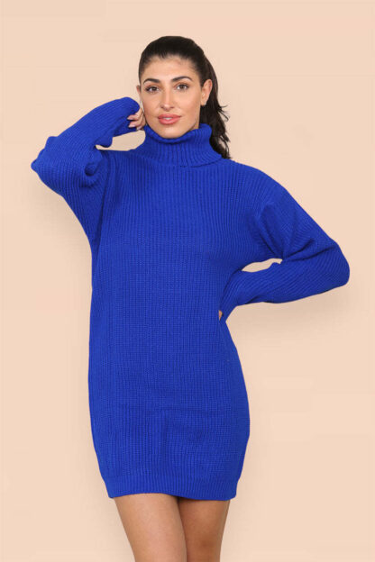 Polo Roll Neck Over Sized Ribbed Knitted Florescent Chunky Sweater Jumper Dress - Image 6