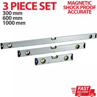 SILVER MAGNETIC 3 PIECE BUILDERS BUILDING SPIRIT LEVEL SET - 300, 600, 1000mm - Image 6