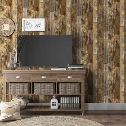 Wood Plank Effect Neutral Rustic Natural Distressed Realistic Wallpaper Cabin - Image 5
