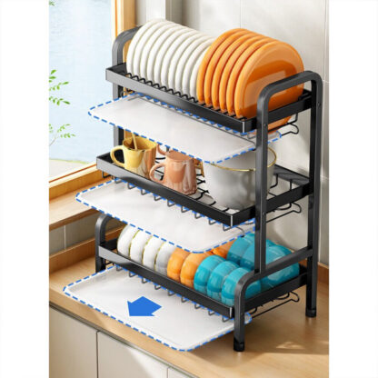 3 Tier Dish Drainer Rack With Drip Tray Cutlery Holder Plate Rack Kitchen Sink - Image 7