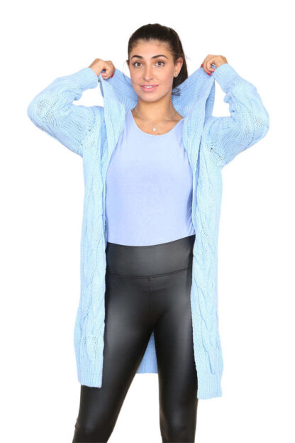 Knitted Cables Hooded Long Over Sized Cardigan - Image 7