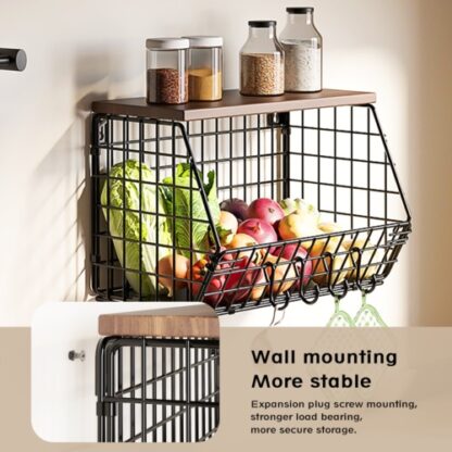 2 Pack Metal Fruit Baskets Wall Holder Storage Basket Organizer Shelf For Fruit - Image 6