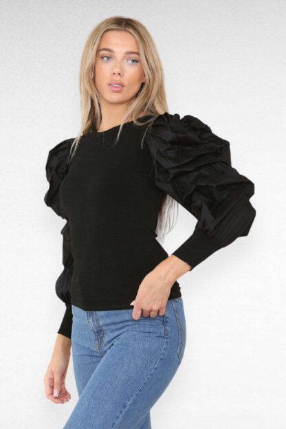 Oversized Puff Sleeves Ribbed Top - Image 10