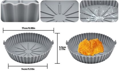Silicone Air Fryer Pot For  Liner Handle Baking Basket Accessories Pan Grey - Image 2
