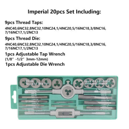 20pcs Hand Tap And Die Set Screw Thread Reamer M3-M12 Twist Drill Bit Tool Kit - Image 7