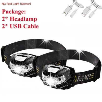 2x Super Bright Waterproof Head Torch Headlight LED USB Rechargeable Headlamp UK - Image 2