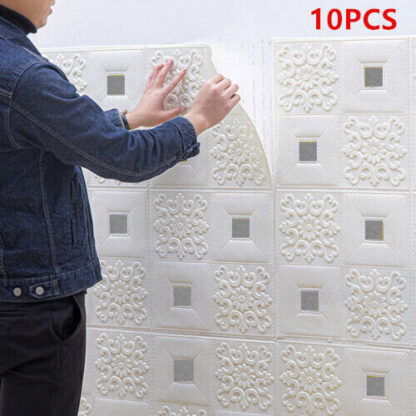 10Pcs 3D Tile Brick Wall Sticker Soft Self-adhesive Waterproof Foam Panel Decal - Image 2