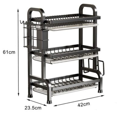 3 Tier Dish Drainer Rack With Drip Tray Cutlery Holder Plate Rack Kitchen Sink - Image 4