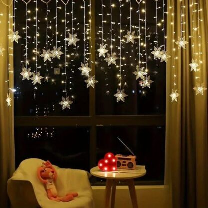LED Snowflake Fairy Lights Curtain Window Christmas Party Wedding Decoration UK - Image 6