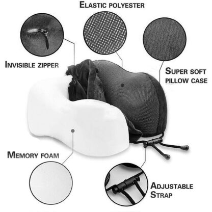 Memory Foam Travel Pillow Neck Support Cushion Without Carry Bag Ear Plugs Mask - Image 4