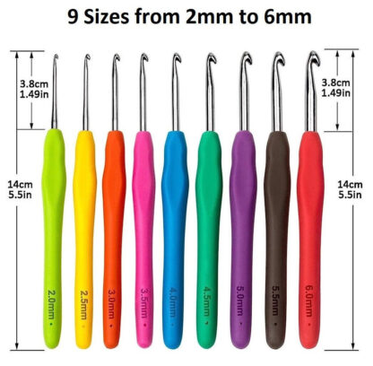 9Pcs Crochet Hooks Set Soft Grip Handles Knitting Needles Aluminum Multi Color - Image 3