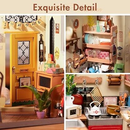ROBOTIME Rolife Happy Kitchen Dollhouse Minature House DIY Wooden Puzzle With LED Light DG159 - Image 3
