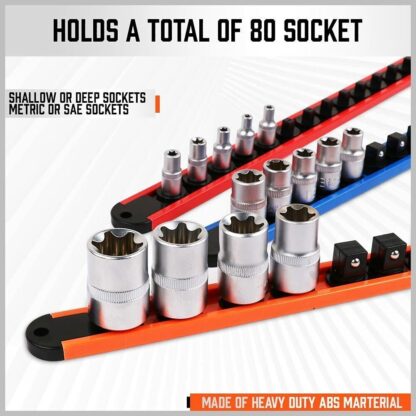 6pc Socket Organizer Mountable Sliding Holder Rail Rack Tool Storage - Image 9