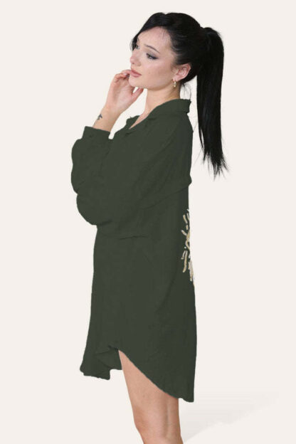 Oversized Long Sleeve Gold Sequin Eye Button Up Shirt - Image 2
