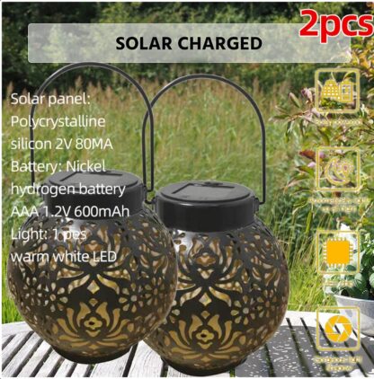 2 Pack Outdoor Solar Hanging Lantern Lights Waterproof Outdoor Garden Lawn Lamp - Image 7