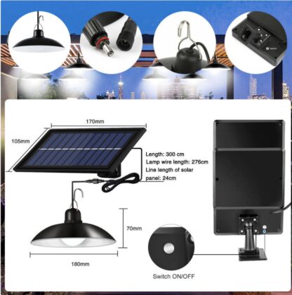 LED Solar Powered Pendant Hanging Light Lamp Outdoor Garden Yard Shed Lighting - Image 2