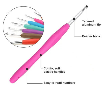 9Pcs Crochet Hooks Set Soft Grip Handles Knitting Needles Aluminum Multi Color - Image 6