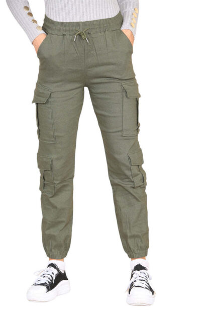 Cargo Pockets Pants Women High Waist Cropped Slim Fit Trouser - Image 3