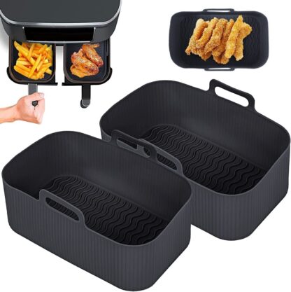 2 PCS Air Fryer Silica Gel Baking Pan Dual Basket Liner Handle Baking Oven New - Image 5