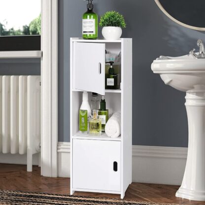 Waterproof Bathroom Storage Cabinet Free Standing Cabinet Organizer Unit White - Image 4