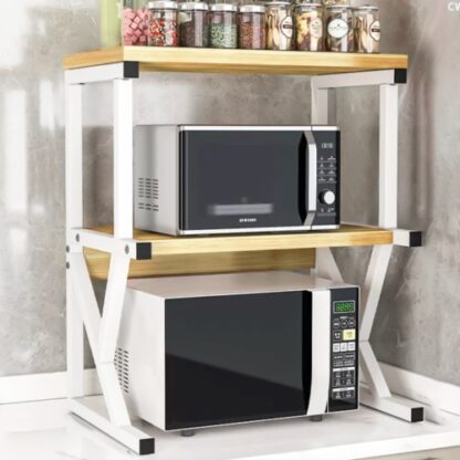 2 3 Tier Microwave Oven Rack Stand Storage Holder Kitchen Corner Shelf Black - Image 3