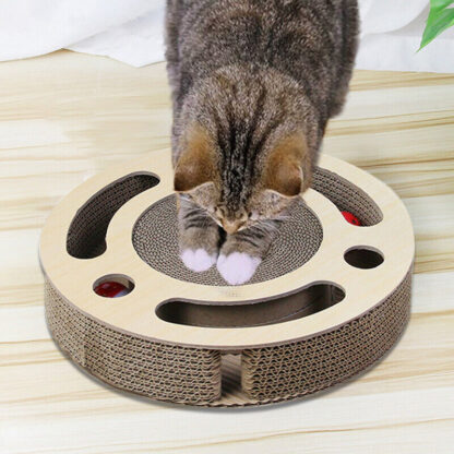 Cat Scratcher Pad Toy 3 In 1 Round Corrugated Scratching Toy With Bell Ball - Image 4