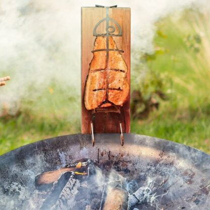 Flame Salmon Board 50x15x2cm Durable Wood Board With Stainless Steel Bracket - Image 4