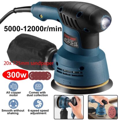 300W ELECTRIC RANDOM ORBITAL SANDER 6 SPEEDS ROTARY PALM CIRCULAR DISC 20x 125mm - Image 6
