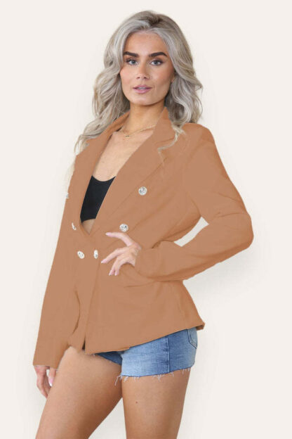 Fitted Linned Double Gold Button Collared Blazer Jacket - Image 4