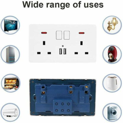 Double Wall Plug Socket 2 Gang 13A W 2 Charger USB Outlets Flat  UK - Image 7