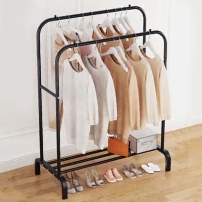 Heavy Duty Double Clothes Rail Hanging Rack Garment Display Stand Shoes Storage - Image 2
