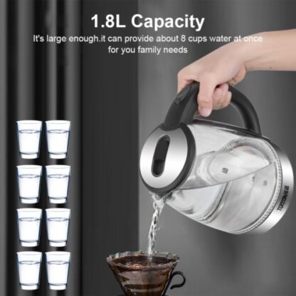 1.8L ELECTRIC KETTLE GLASS 360 BLUE LED ILLUMINATED JUG AUTO SHUT OFF PROTECTION - Image 6