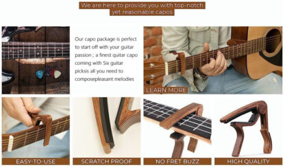 Capo Quick Change Guitar Capo  Wooden With 5 Guitar Picks - Image 6