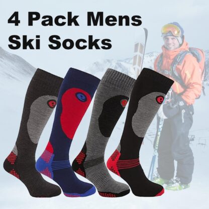 4 Pack Mens Performance Ski Sock Long Thermal Winter Designer Snowboard Socks | eBay UK - Image 2