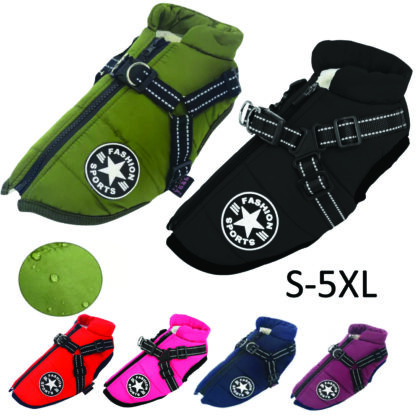 Dog Coat Waterproof With Harness Jacket Raincoat Winter Zip Coats Pet Hole Warm - Image 3