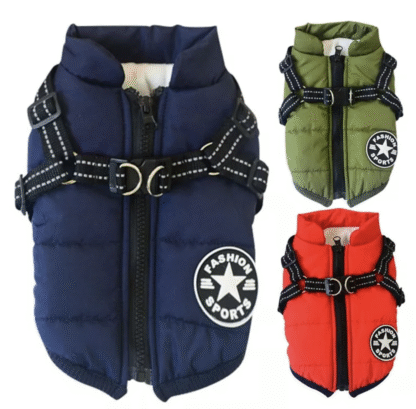 Dog Coat Waterproof With Harness Jacket Raincoat Winter Zip Coats Pet Hole Warm - Image 5